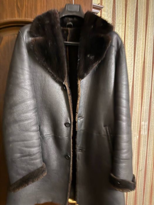 Мужская натуральная дублёнка + норковая шапка, размер 50–52