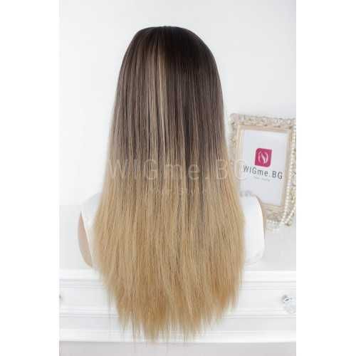 Дълга права кестенява омбре перука с бретон Мадлен