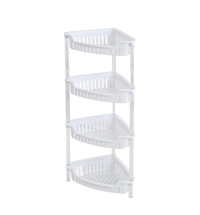 Coltar Etajera Triunghiulara Sterk, 4 Nivele, 36x26 cm,alb, bleu bej