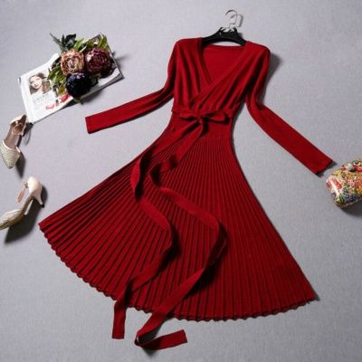 Рокля плетиво - бордо, С/М размер и бежова пола H&M, M размер