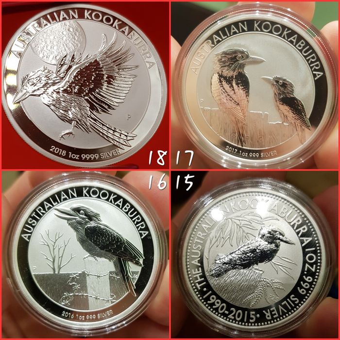 Perth Mint Kookaburra 1990-2026 toata monede lingou argint 999