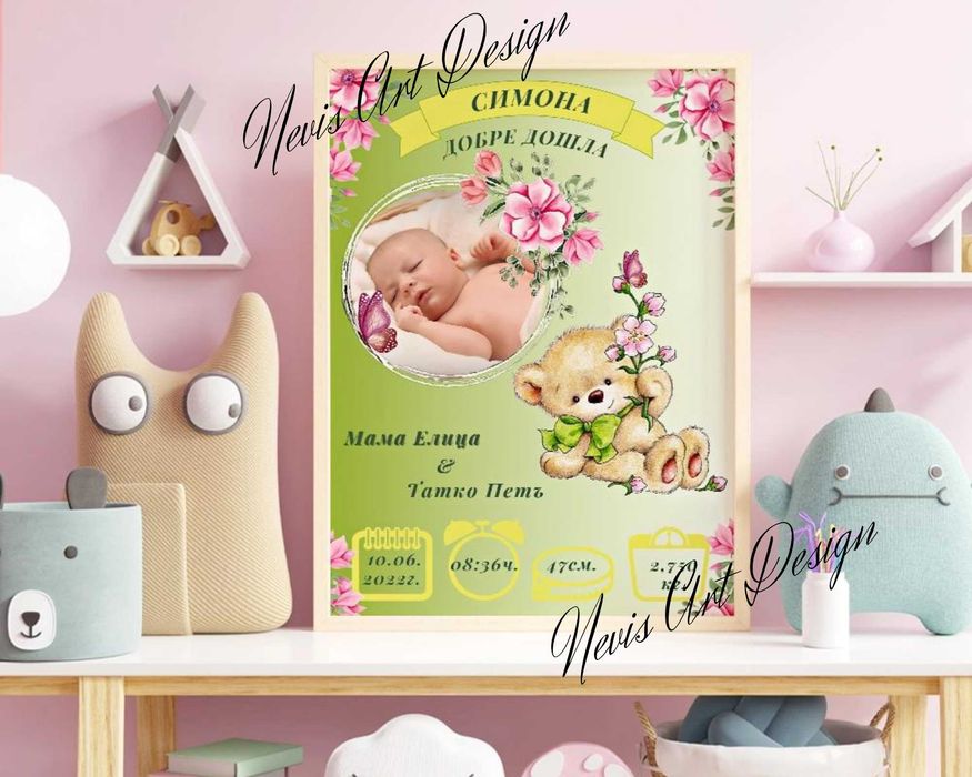 Бебешка визитка / бебешка картичка / Подарък в рамка