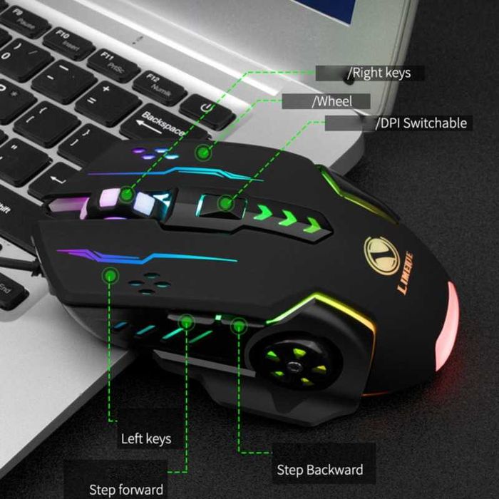 Mouse Gaming cu iluminare RGB 6 Butoane, DPI 1200,1800,2400,3600,USB