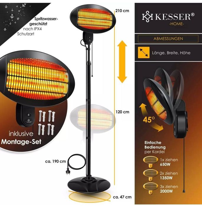 Инфрачервен нагревател KESSER 2000 вата, регулируема височина