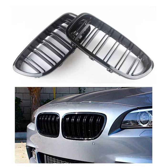 Grile duble BMW F10 F11 - finisaj negru lucios