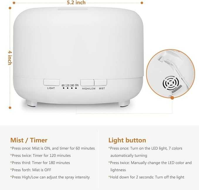 RGB Арома Дифузер с дистанционно 450мл, овлажнител и лампа