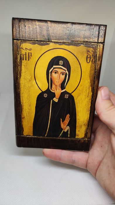 Икона на Богородица на Мълчанието – ръчна изработка, 10x15 см