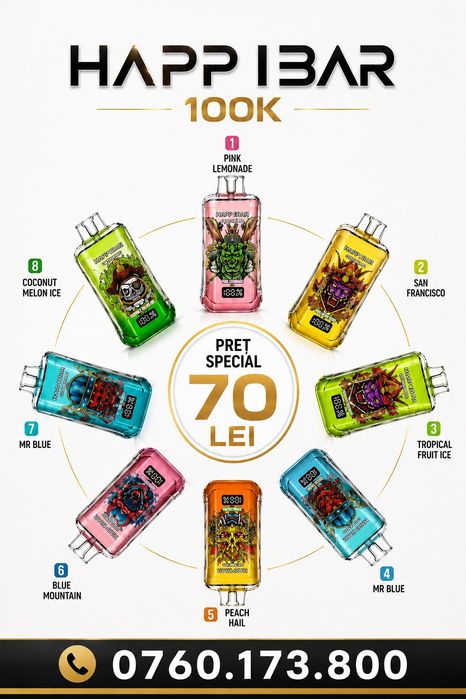 HAPP BAR 100k - Vape tip țigară electronică cu diferite arome de shisha