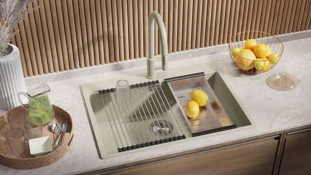 Бежова Кухненска Мивка от гранит модел XXL Осло 70 Top 680 x 500 mm