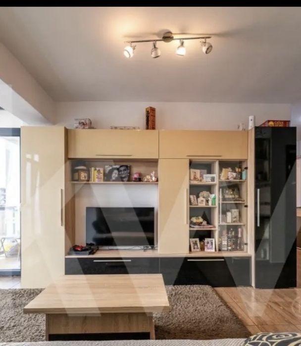 Biblioteca living Neo, stejar bardolino + negru lucios + crem lucios, 350 cm, 6C