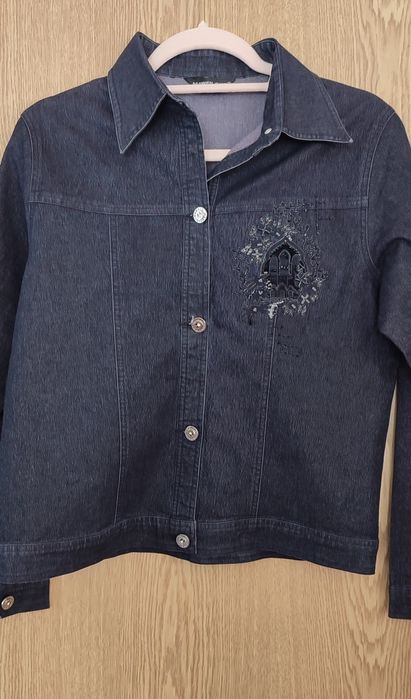 Черно дънково яке ХЛ еластично с бляскави нишки