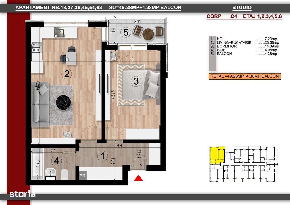 Apartament 2 Camere | Studio | 53.66Mp | Acces Metrou | Finalizat