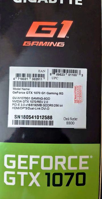 Видеокарта NVIDIA GeForce Gigabyte GTX 1070 G1 Gaming 8G