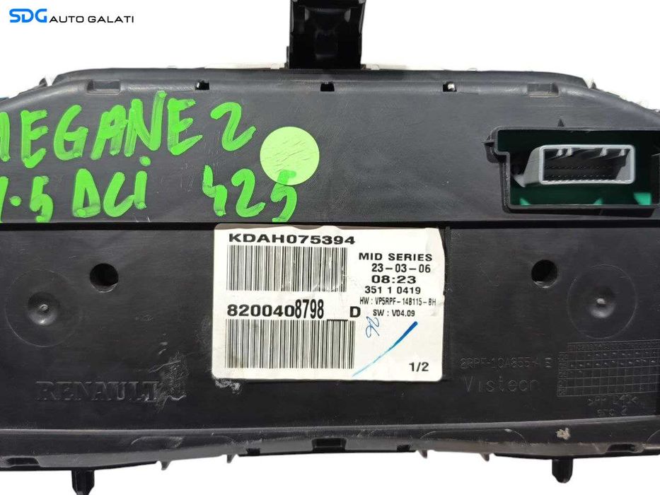 Ceas Ceasuri Cluster Instrumente Bord Renault Megane 2 1.9 dCi 2002 - 2008 Cod 8200408798 [L6873]