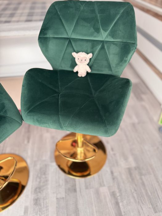 Scaune confortabile de bar, din catifea verde