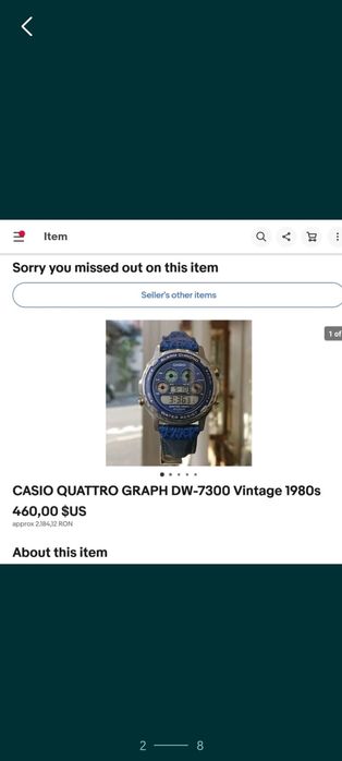 Casio DW 7300 quattrograph vintage, rar, de colecție,