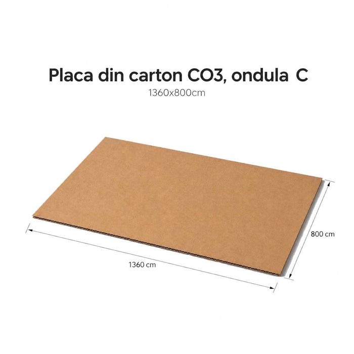 Placa carton ondulat 3 straturi, 1360x800mm, natur, pentru protectie/separare produse/ambalare
