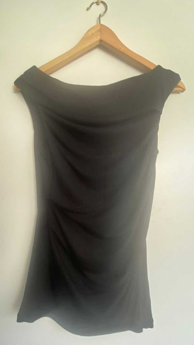 Bluza maneci scurte, vascoza, negru, cu pliuri, nou, Mohito, S/36