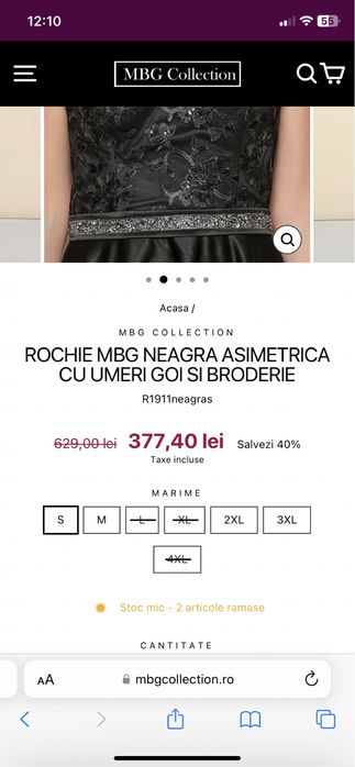 Rochie neagra asimetrica cu umeri goi si broderie