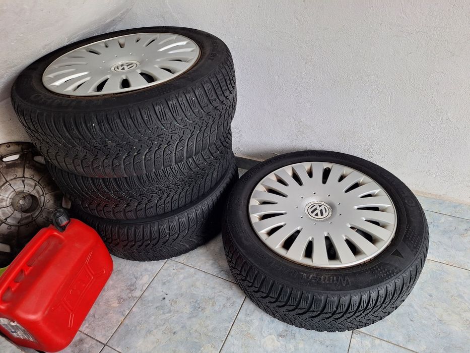 Set complet roti Vw 16" jante tabla, anvelope iarna + capace originale