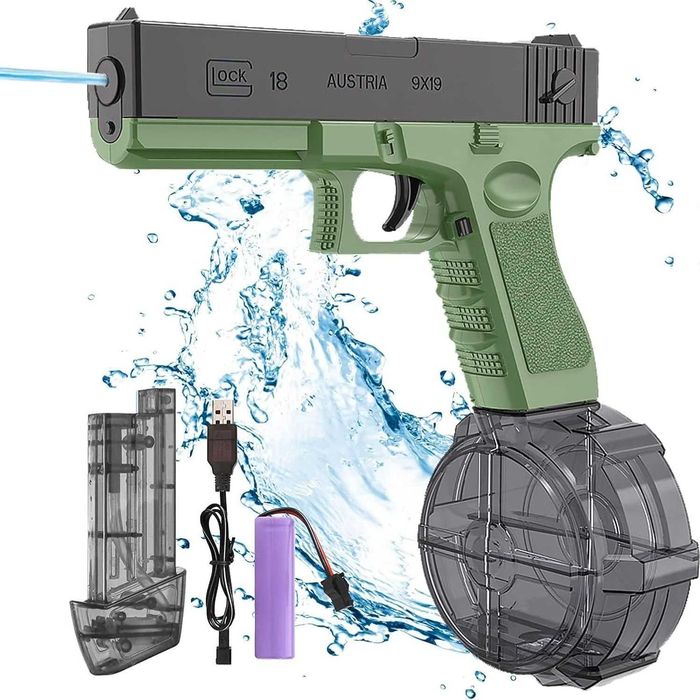 Детски воден пистолет Glock, Електрически, Автоматичен, Зелен