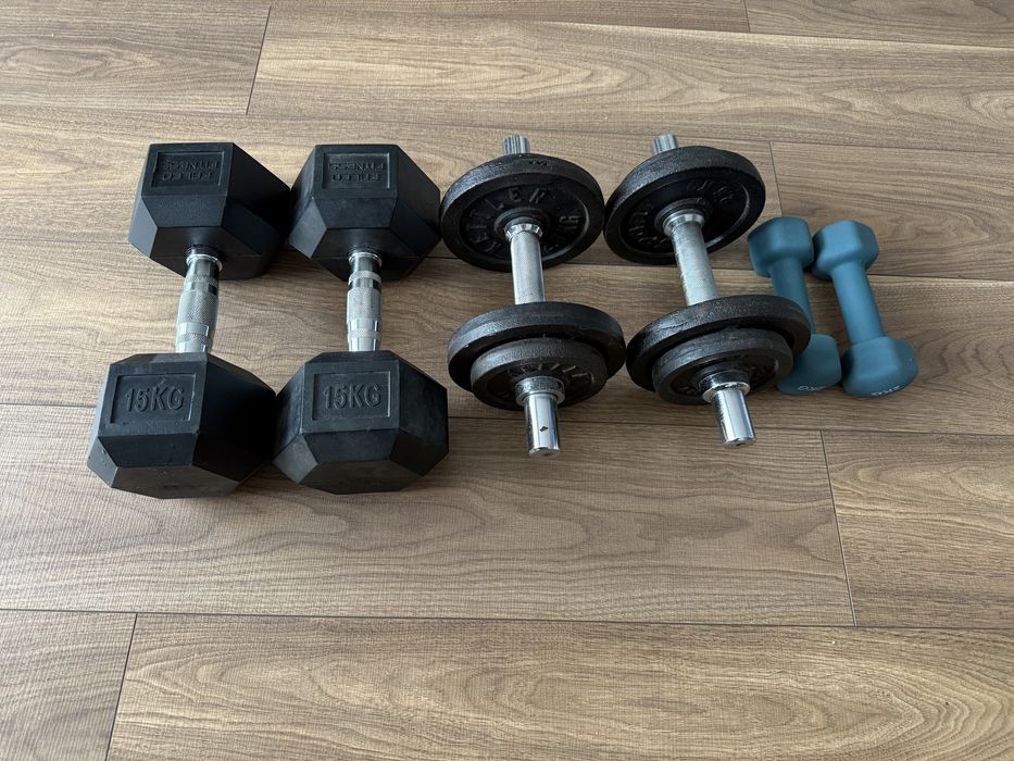 Set gantere 15kg, 10kg, 2kg