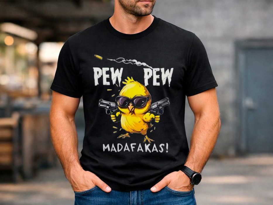 Мъжка черна тениска Funny Chick „Pew Pew Madafakas“