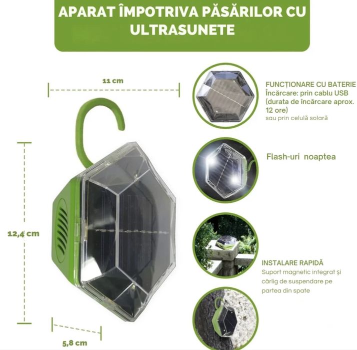 Aparat solar ultrasunete anti pasari