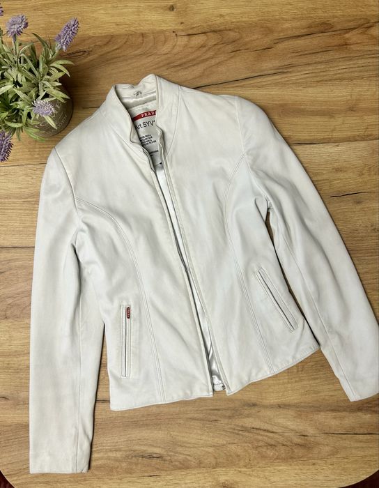 Prada Geaca Piele Naturala, Alba, Marimea S