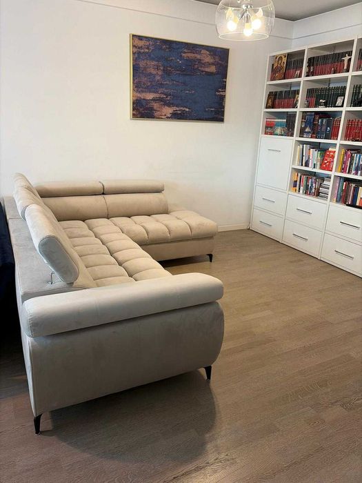 Coltar extensibil si spatiu depozitare din catifea bej - Ferruce II - NOU