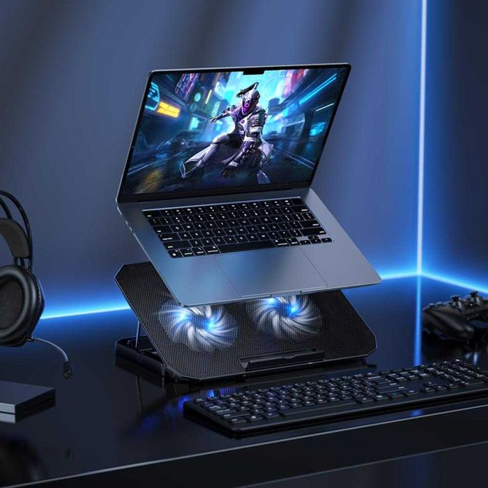 Cooler Stand Laptop HOCO GA4 Jade, Silențios, 2 Ventilatoare, 12–17"