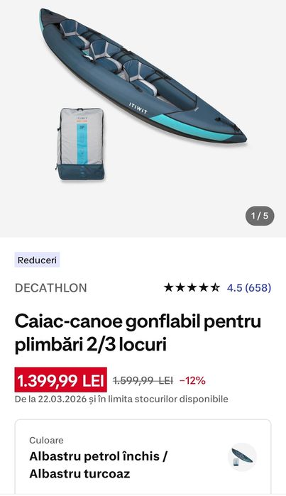 Caiac gonflabil pentru 3 persoane