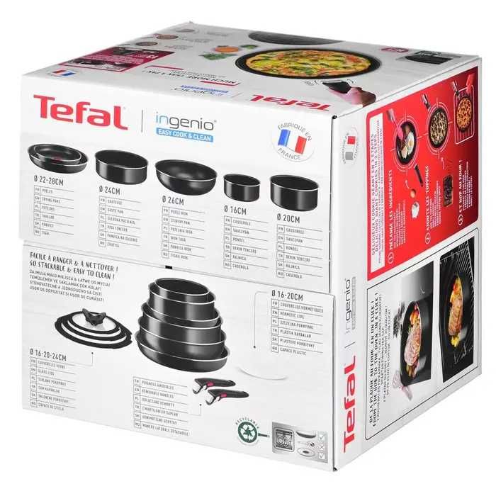 Set vase TEFAL Easy Cook & Clean L1539843, 13 piese, 16-28cm, aluminiu, negru nou sigilat