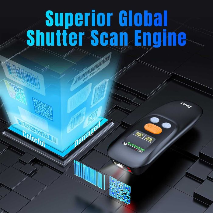 Мини безжичен скенер за баркодове Tera 1600, 1.4" екран, 1200 mAh