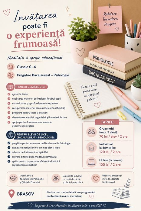 Meditații și sprijin educațional | Clasele 0–4 | Pregătire Bacalaureat – Psihologie