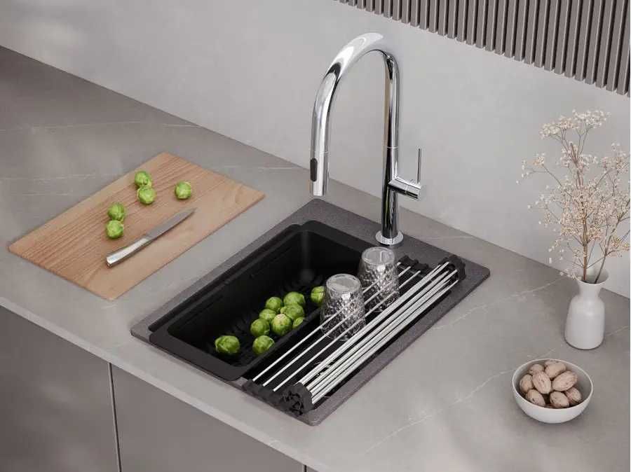 Графит Кухненска Мивка от гранит модел Рига Easy 380 x 440 mm