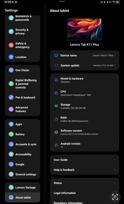 Lenovo Tab K11 Plus 8GB RAM / 256GB – NFC – POS BT