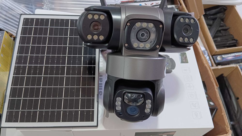 Тройна соларна безжична въртяща камера 4G 12MP работи  СИМ SIM карта