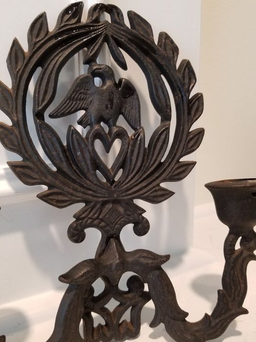 Elegant set aplice pentru lumânare cu vulturi din fonta,piese vechi cu