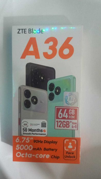 Смартфон новый ZTE black A36 64GB