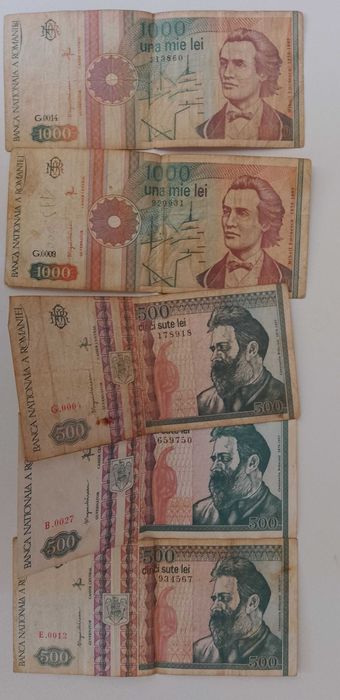 Bancnote 500lei și 1000lei din anul 1991