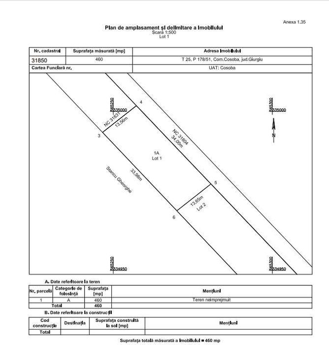 Teren intravilan Cosoba – 5 loturi 460–930 mp– 167 ml –Săbăreni/Joița