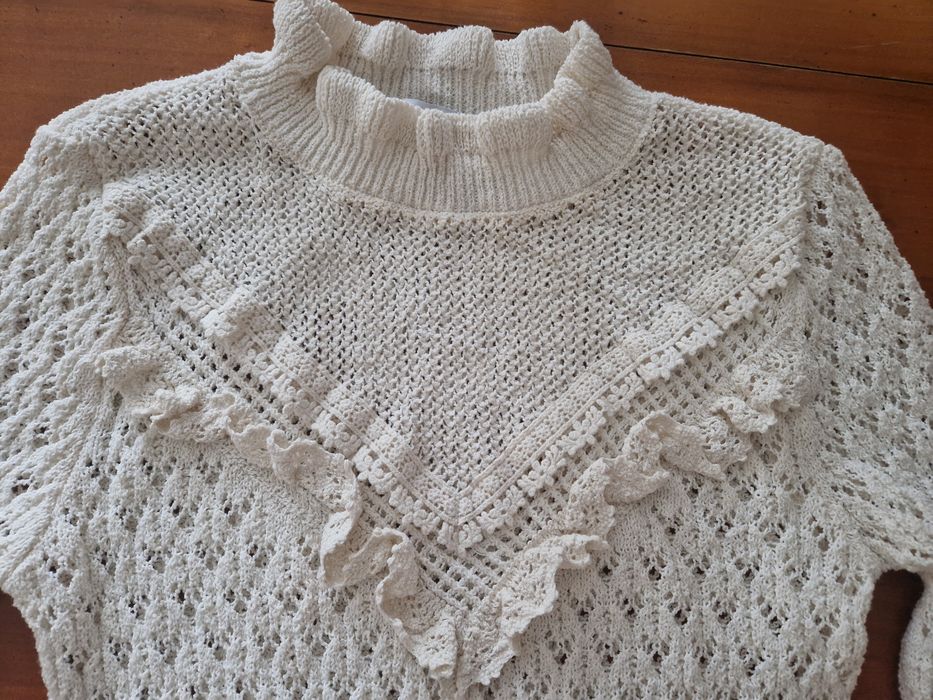 Pulover subtire tricotat Zara Woman Crem M