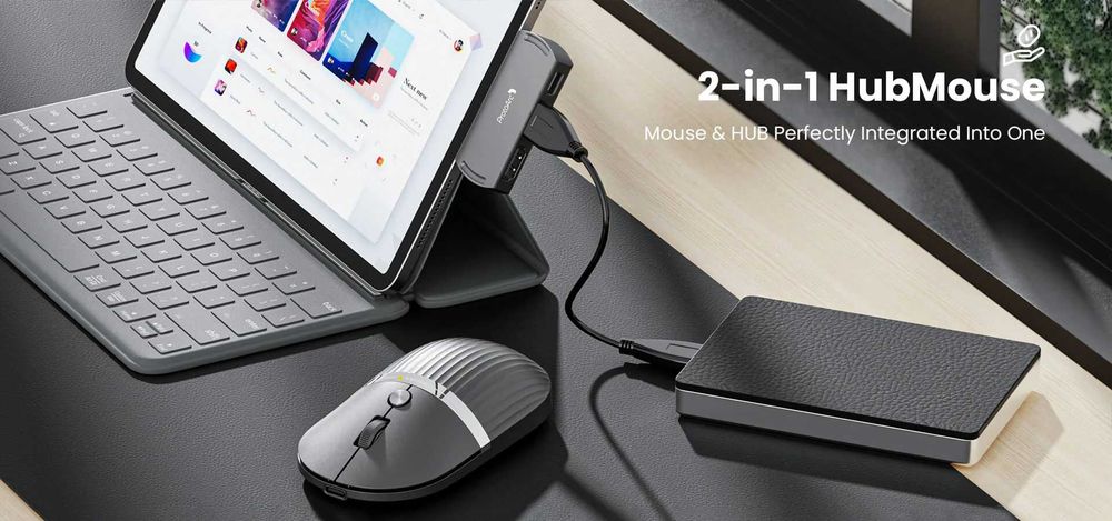 США ProtoArc Hub Mouse — мышь с USB-хабом, Bluetooth, 3 устройства США