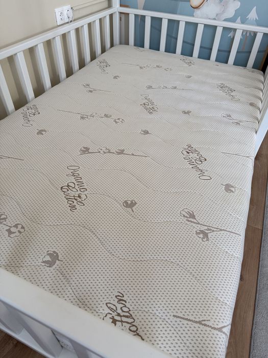 Pat casura oskar Lura, 120x200 pe alb + saltea Ortopedicu pentru copii