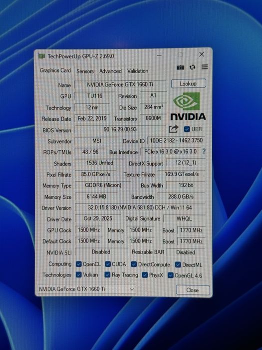 Видеокарта MSI GeForce GTX 1660 Ti