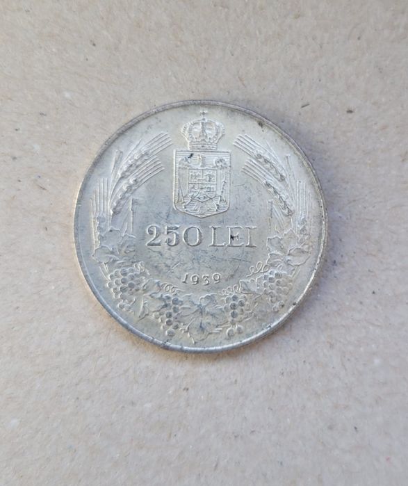 Moneda veche argint România 250 de lei 1939.