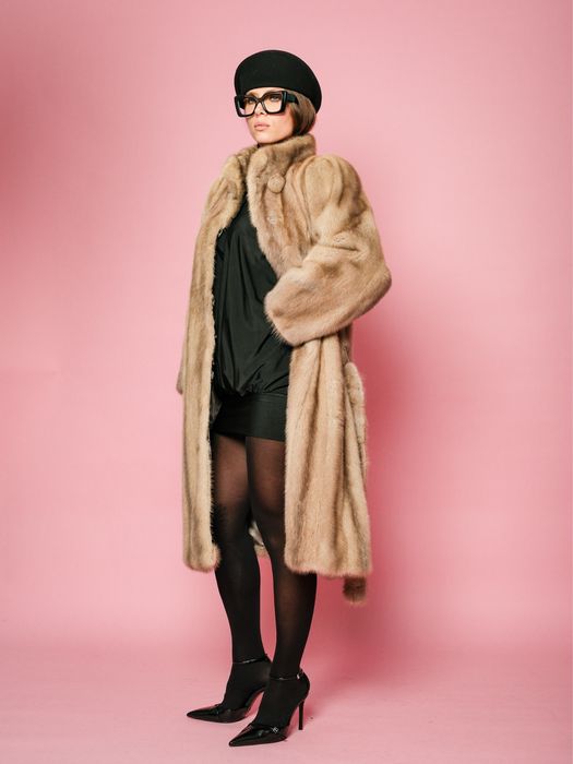 Haina lunga din blana naturala de vizon gri