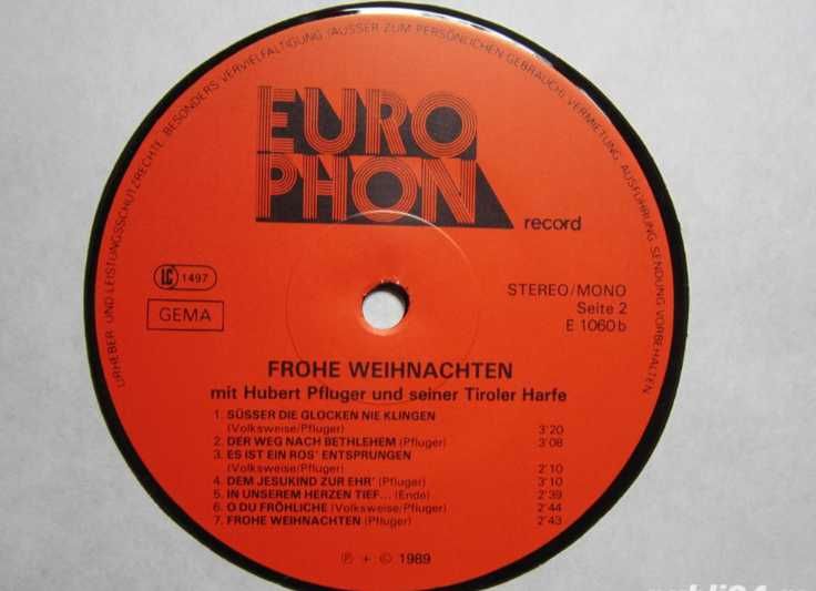 rar Cele mai frumoase melodii de Craciun la Harpa vinil Germania 1989