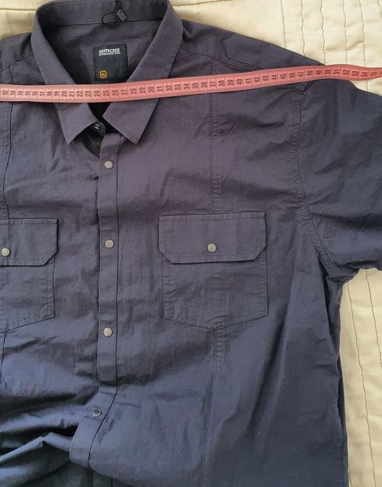 SMOG XL cămașă neagră slim fit denim elastic cu capse smart casual urban premium